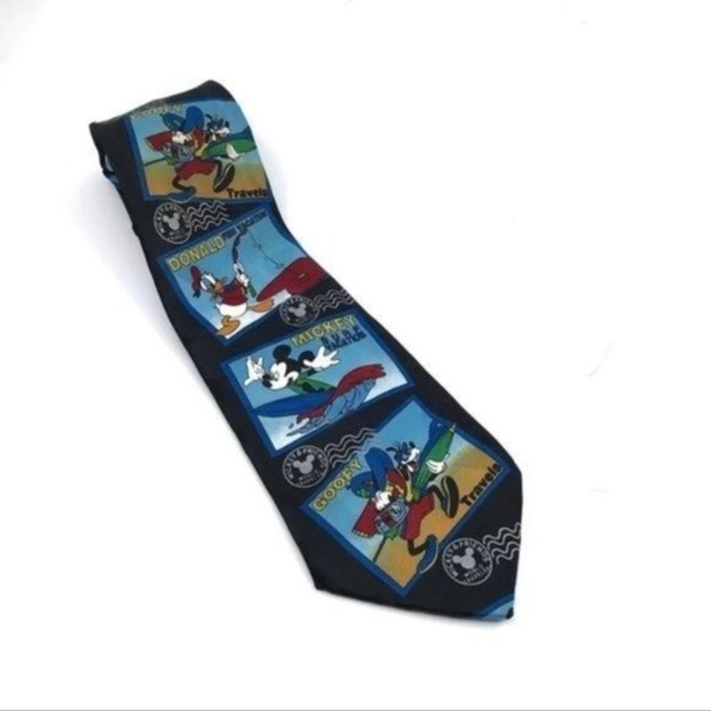 Disney Unlimited Mens Neck Tie Vintage Travel Mickey Mouse Goofy Donald Duck